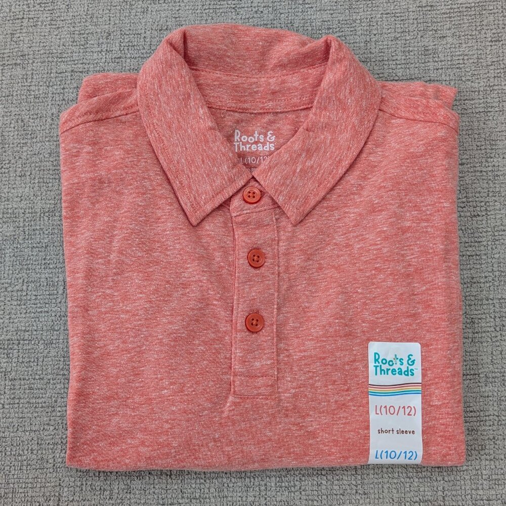 Boys Large (10/12) Roots and Threads Collared Short Sleeve Shirt Polo - Orange